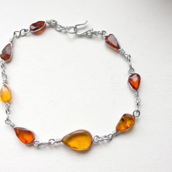 Vintage genuine amber gemstone necklace and bracelet wired set collier bracelet - Picture 6 of 13